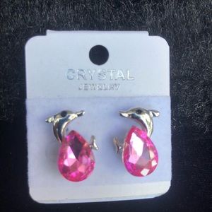 Beautiful pink crystal dolphin earrings